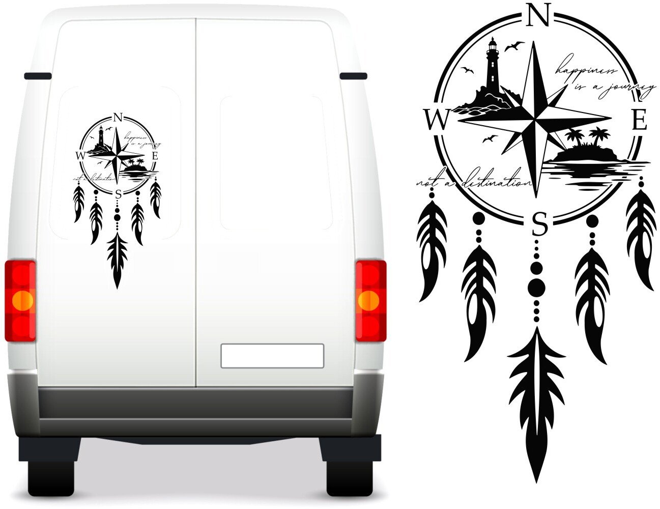 BT21 NAKLEJKA NA BOK AUTA dekoracyjna wodoodporna łapacz snów latarnia morska palmy KAMPER przyczepę kempingową camper auto samochód 50cm