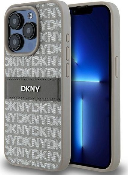 DKNY DKHCP15LPRTHSLE iPhone 15 Pro 6.1" beżowy/beige hardcase Leather Mono Stripe & Metal Logo