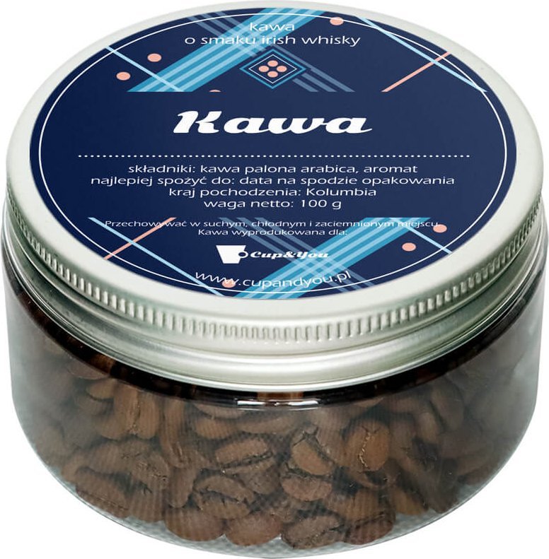 Cup&You Kawa - o smaku irish whisky, spakowana w eleganckie pudełko mieszczące 100g ziaren 100% Arabica, idealny podarunek dla Taty na Dzień Ojca