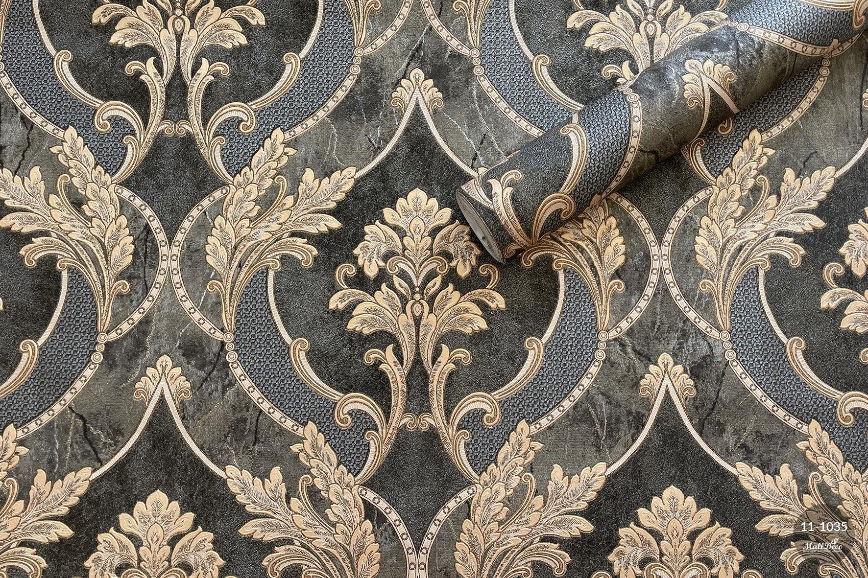 MallDeco TAPETA WINYLOWA MODEL ARON DECOR CZARNO-ZŁOTA