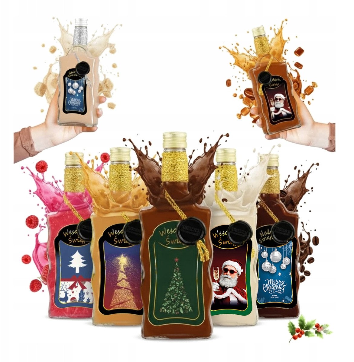 Bimberek 5x Butelki Świąteczne 0,5l Na Prezent Ozdobna fala premium 500ml Likier