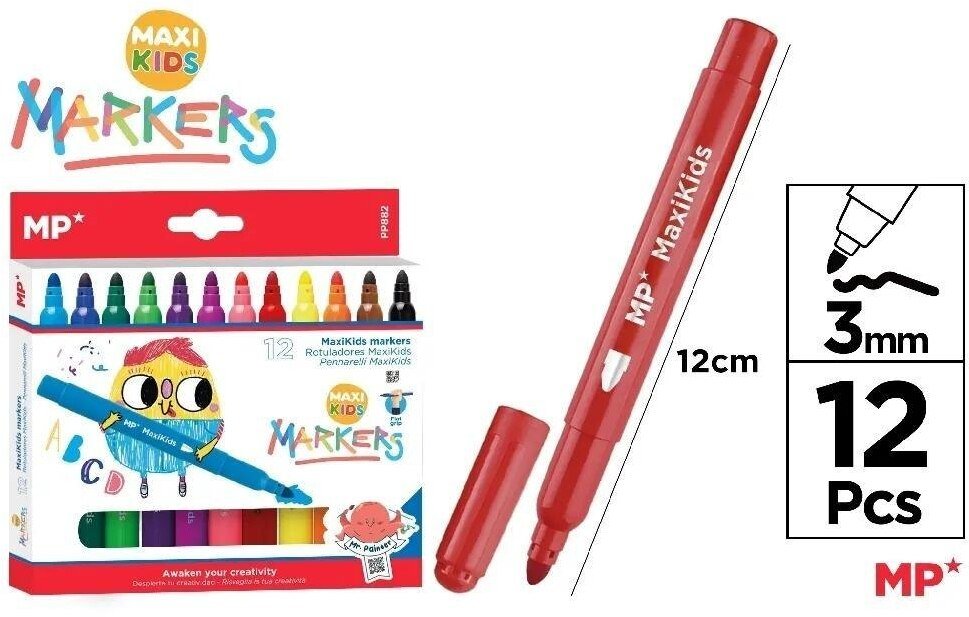 Kolorowe Baloniki Flamastry Maxi Kids 12 kolorów