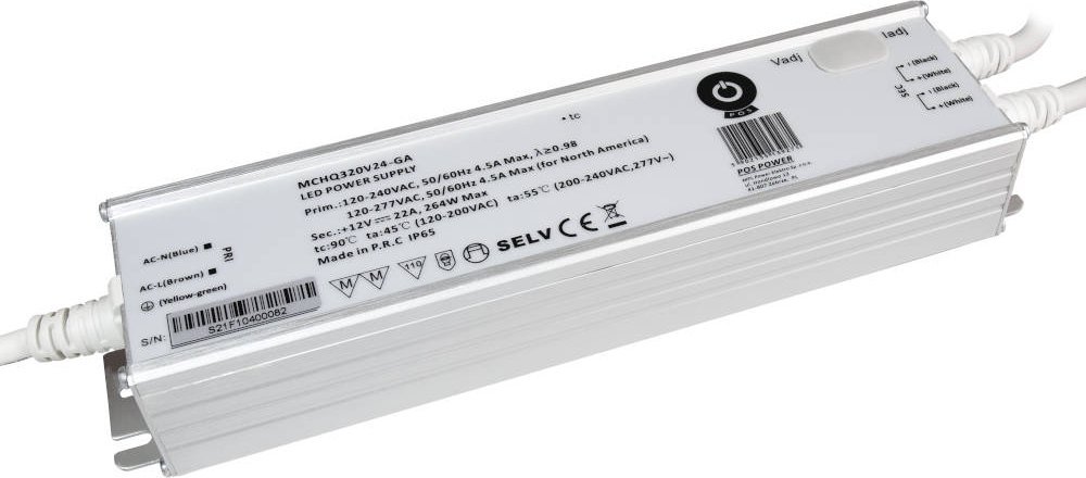 MPL Power MCHQ320V24-GA: zasilacz LED 24V/13.3A 320W CV, metal case, PFC, Universal AC input (max 30...
