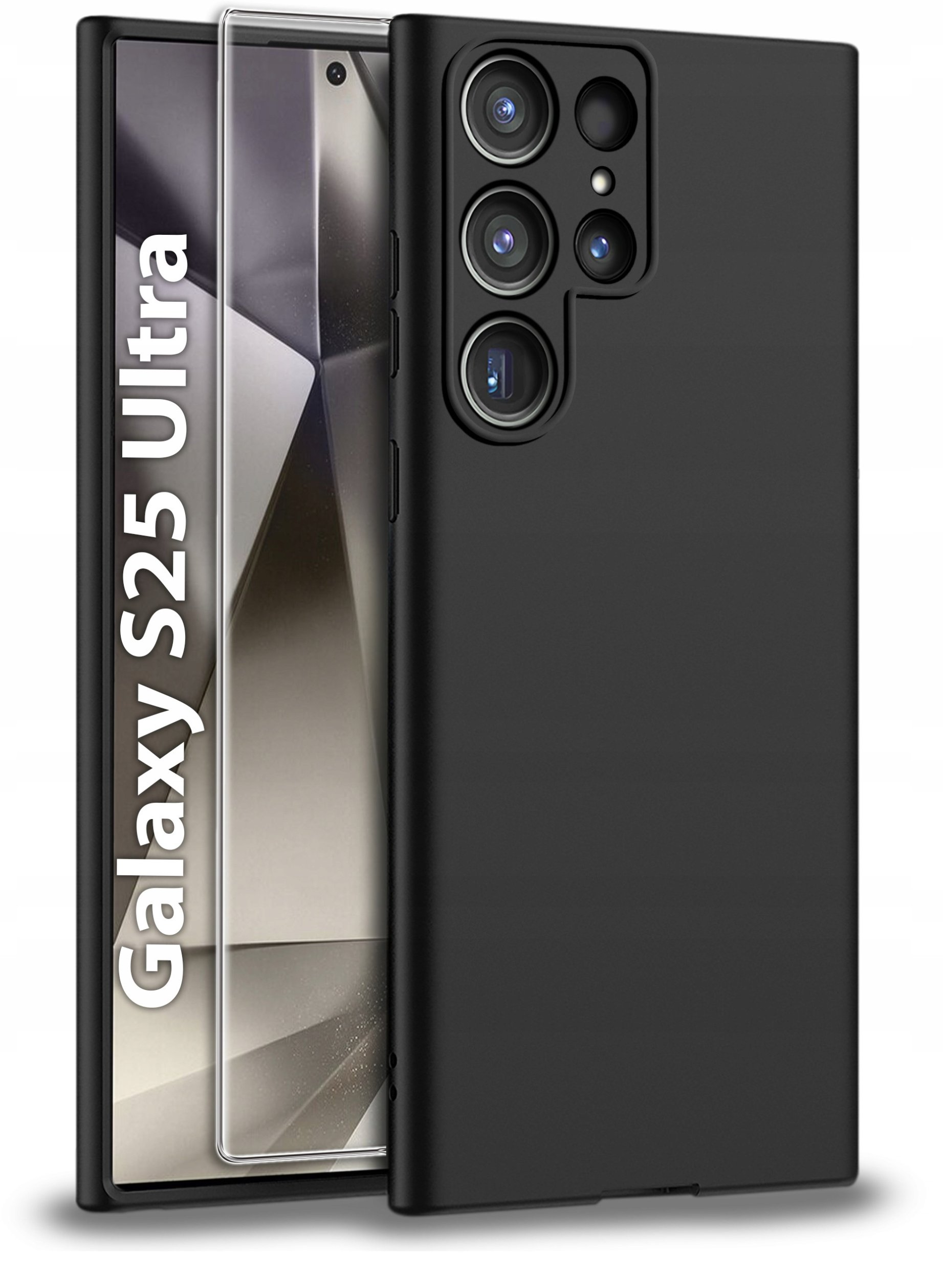 krainaGSM Etui do Samsung S25 Ultra CASE Gumowe CZARNE Matowe Silikon Slim + SZKŁO 9H