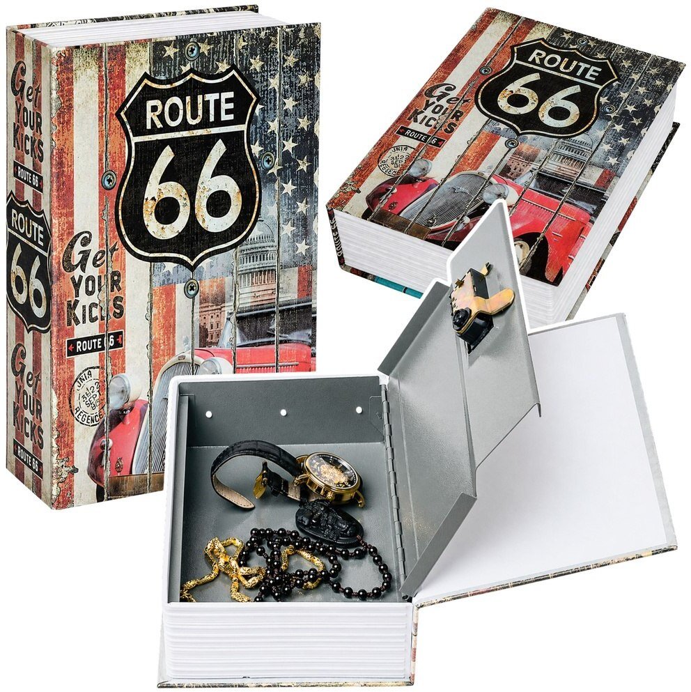 LeanToys Książka Sejf Na Klucz Mała Kasetka Skrytka Na Pieniądze Route 66 (30854)