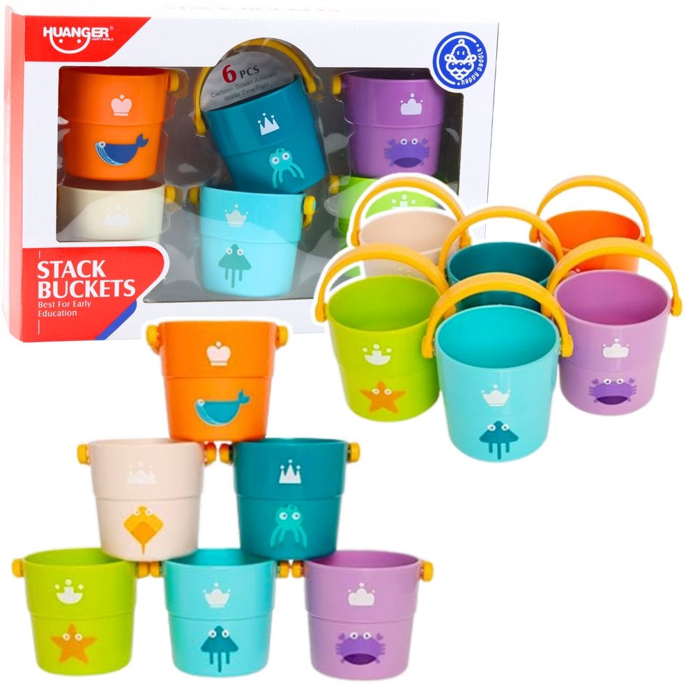 LeanToys Zestaw Wiaderka Do Kąpieli Z Otworami Kolorowe 6szt