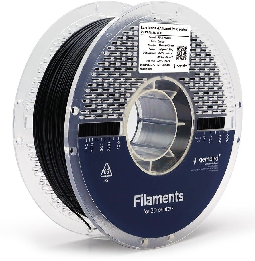 Gembird Materiały drukarskie 3D Kwas polimlekowy (PLA) Czarny 1 kg (3DP-PLA-FL2-01-BK)