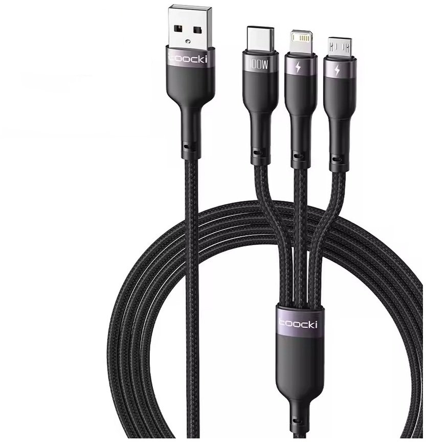 Kabel USB Kaku Kabel Toocki USB 3w1 USB-C, Micro, Lightning 100W, 1.2m, 3 końcówki do ładowania