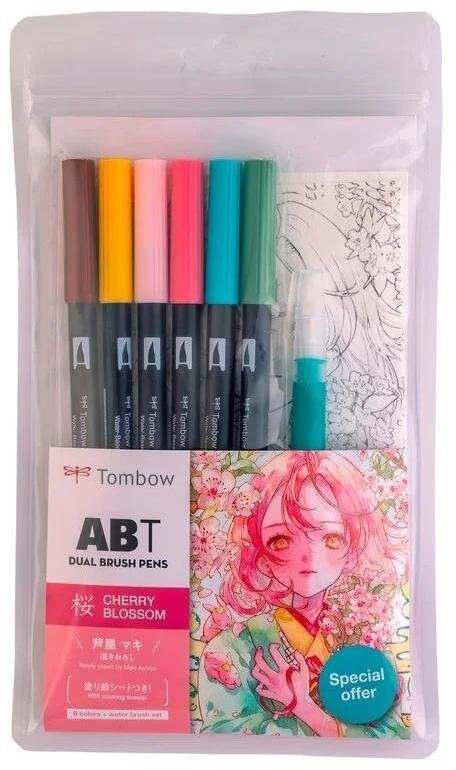Tombow Flamastry 6kol + kolorowanka Kwiat wiśni