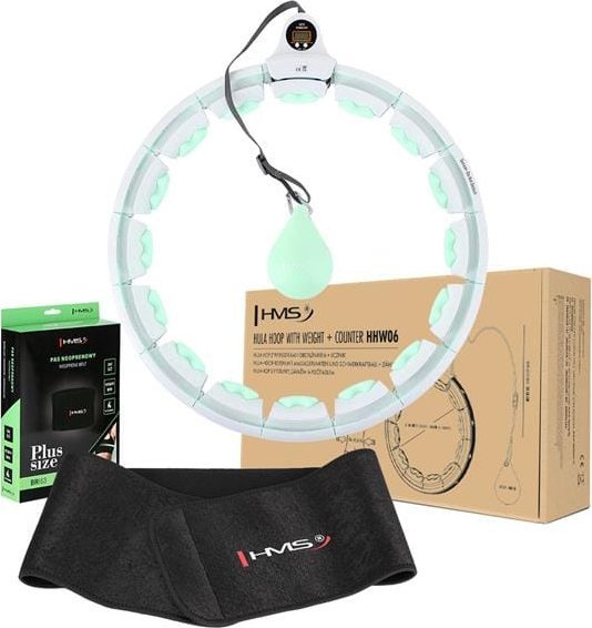 HMS ZESTAW HULA HOP HHW06 GREEN Z PIŁKĄ GRAWITACYJNĄ I LICZNIKIEM + PAS BR163 BLACK PLUS SIZE