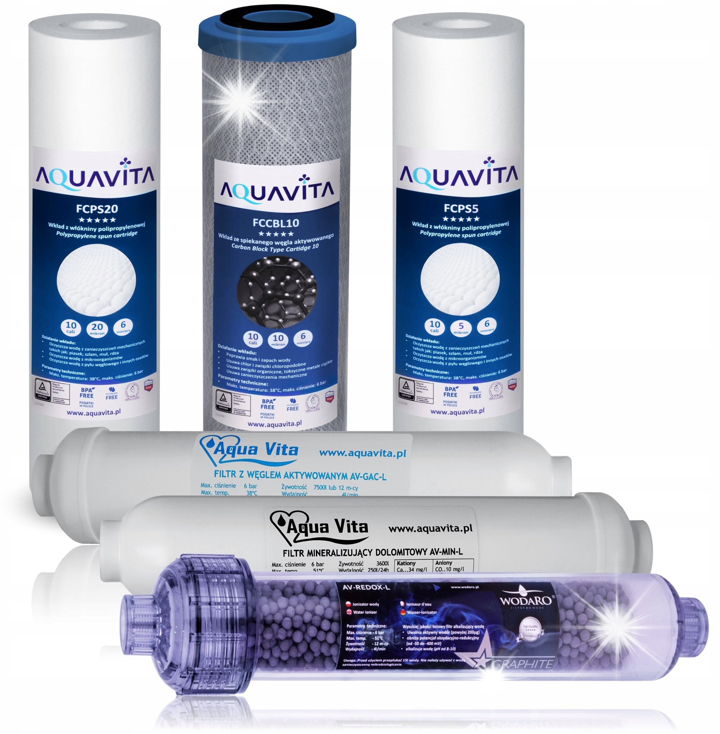 Zestaw Filtrów do Osmozy RO7 AQUA VITA Komplet wkładów Filtra Wody Osmoza