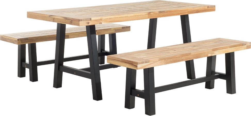 Zdjęcia - Meble ogrodowe Beliani Zestaw ogrodowy drewniany stół i 2 ławki czarny SCANIA 