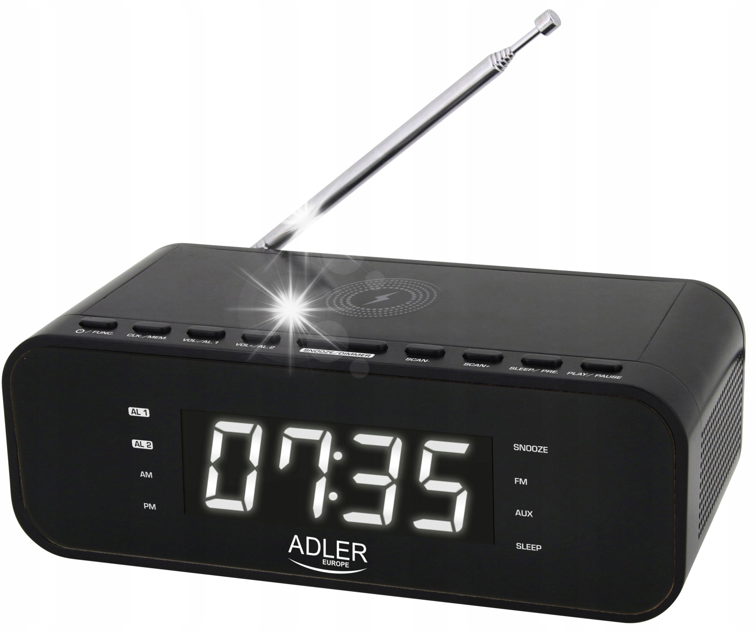 Radiobudzik Adler Radiobudzik bezprzewodowy bluetooth USB AUX FM