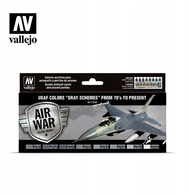 Vallejo Vallejo: 71.156 - Model Air - Air War - USAF Colors "Grey Schemes" from 70s to Present (8x18...