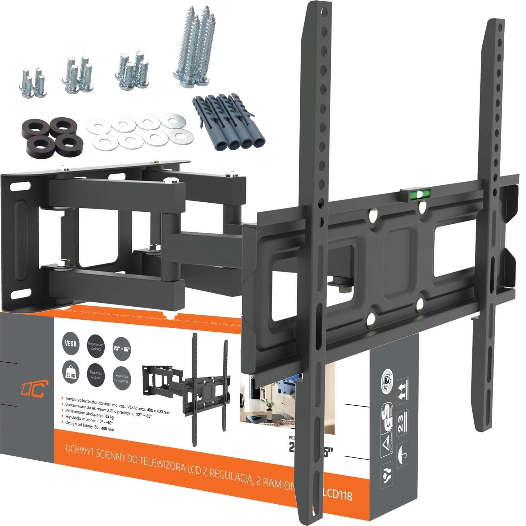 Uchwyt ścienny do LCD 37-99" z regulacją, 2 ramiona