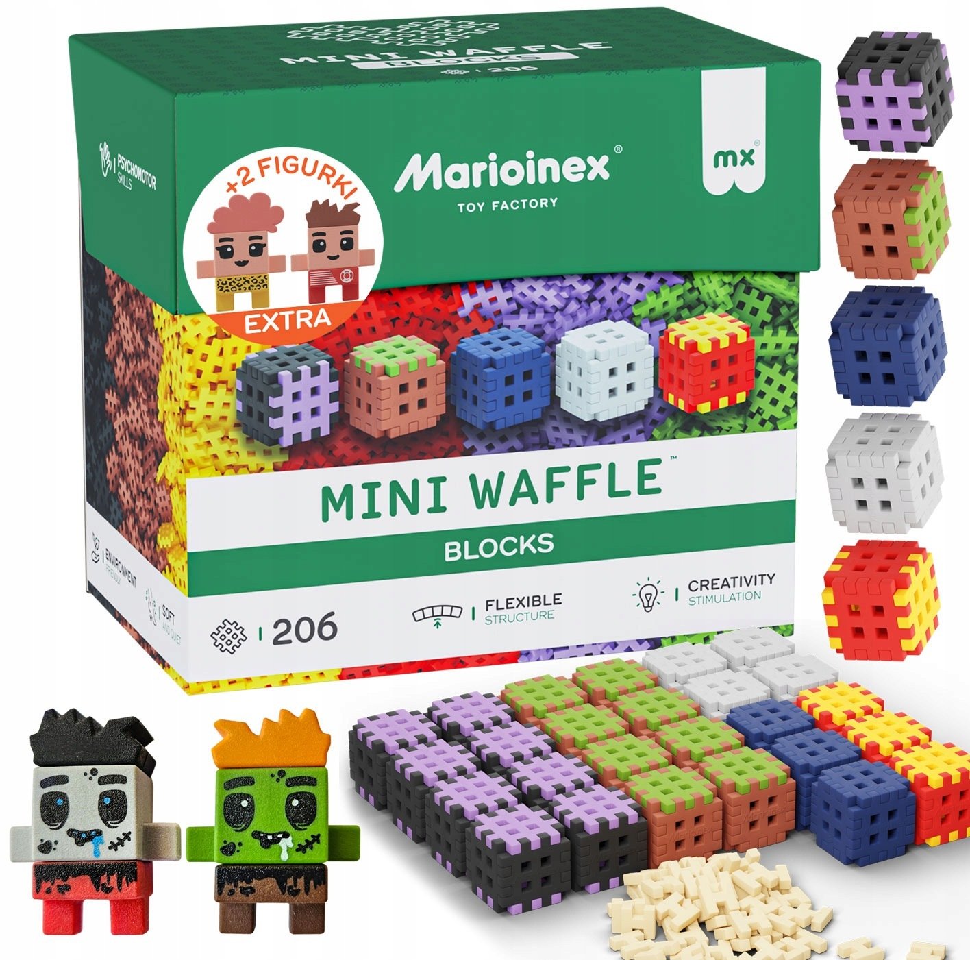 Marioinex Mini Waffle Green Blocks 208 el. - Klocki w Stylu Pixel 2 Figurki