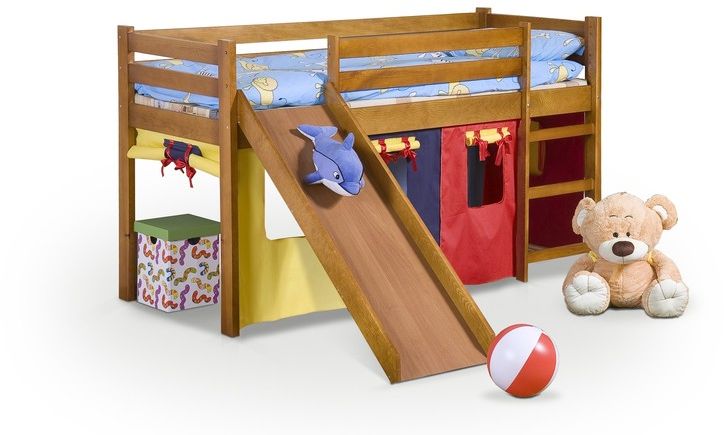 Polecane Halmar NEO PLUS - łóżko piętrowe ze zjeżdżalnią i materacem - olcha