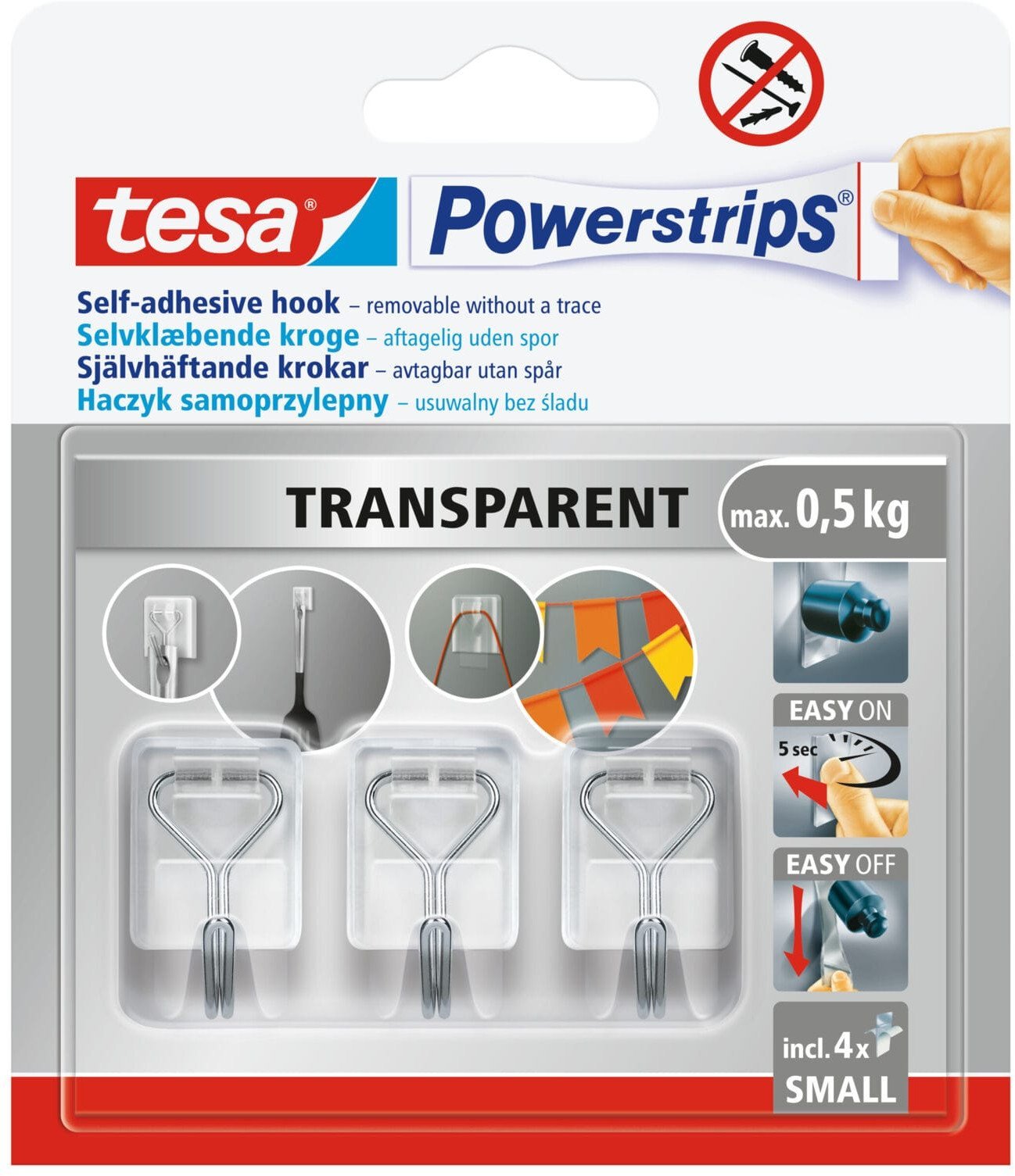 Tesa HACZYKI SAMOPRZYLEP.POWERSTRIPS 3 SZT.DRUCIANE TRANSPRENTNE