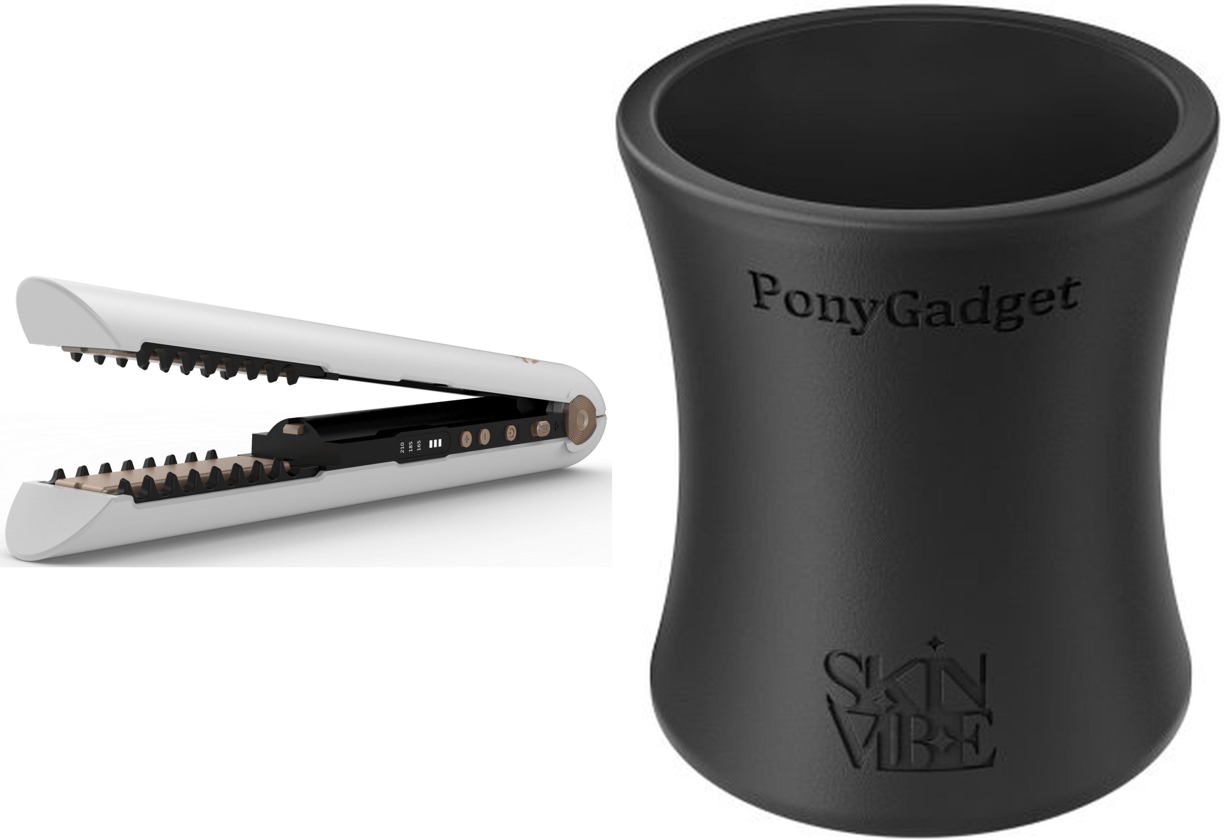 Prostownica SkinVibe SkinVibe Luna MiniWireless (SV-003WH) + SkinVibe PonyGadget - Guma do włosów, czarna, XL (SV-006BK)