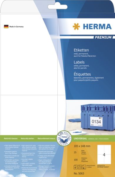 Herma Etykiety Premium A4, białe, papier matowy, 100 szt. (5063)