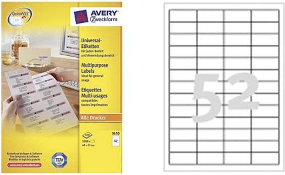 Avery Zweckform ETYK.ZF 3650 48X21.MARGI./5200/ ETYKIETA - 3650