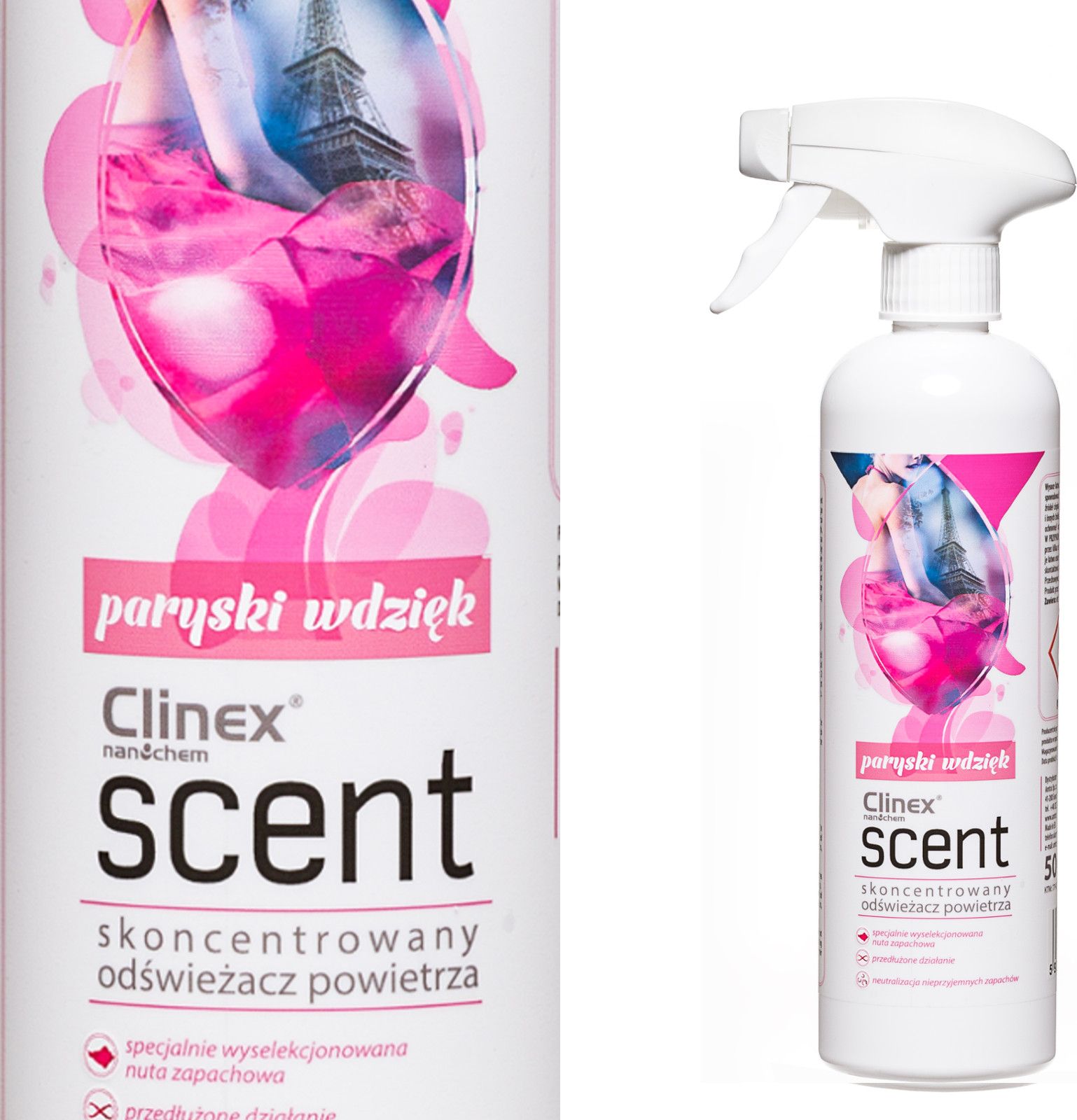 Clinex Skoncentrowany odświeżacz powietrza rozpylany na powierzchnie CLINEX Scent - Paryski Wdzięk 500ML Skoncentrowany odświeżacz powietrza rozpylany