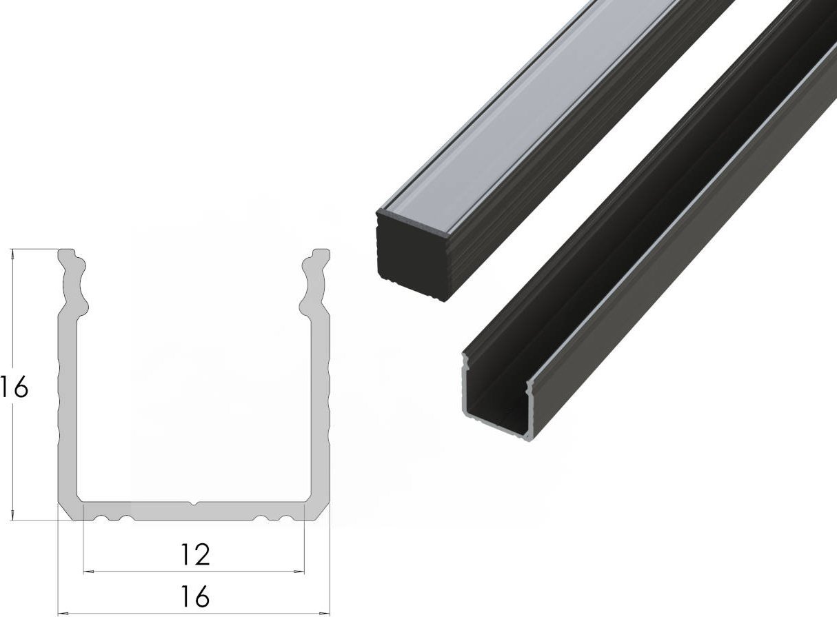MPL Power Nawierzchniowy profil ALU anoda czarny 16x16mm 3030mm SURFACE anoda black