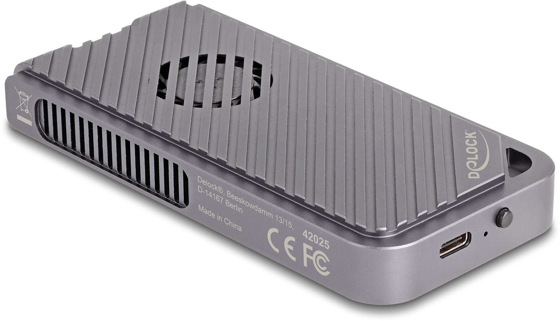 Delock USB 40 Gbps Obudowa dla 1 x M.2 NVMe SSD w stylu gamingowym z LED i wentylatorem bez narzędzi...