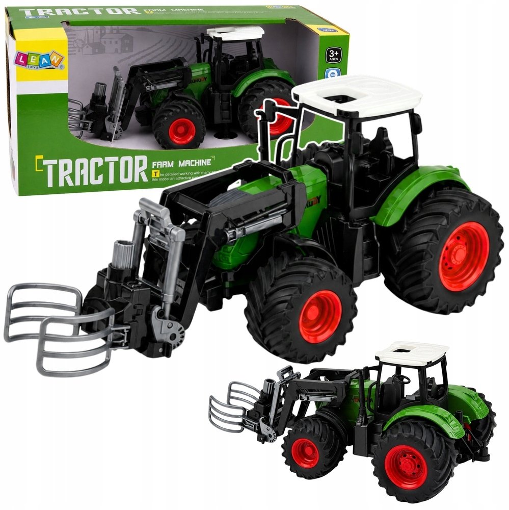 LeanToys Traktor Rolniczy Farmerski z Chwytakiem Do Bel Gumowe Koła Zielony 1:24