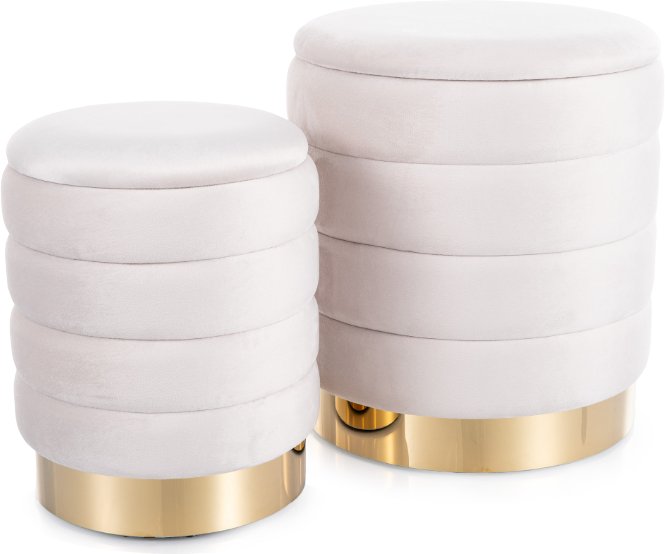 Pufa ze schowkiem BRITTA VELVET jasny beż - zestaw 2 sztuk