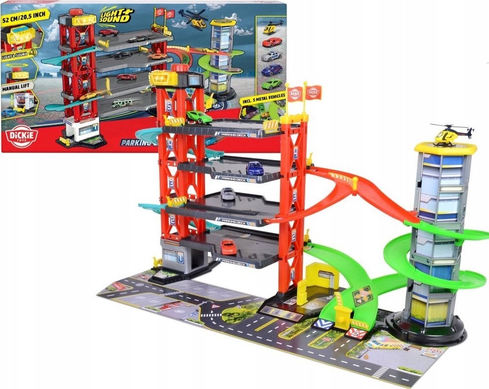 Simba Garaż wielopoziomowy ze światłami i dźwiękami + 5 pojazdów