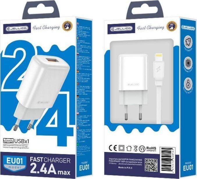 Ładowarka Jellico JELLICO ŁADOWARKA SIECIOWA EU01 2.4A USB + KABEL LIGHTNING ZESTAW BIAŁY standard