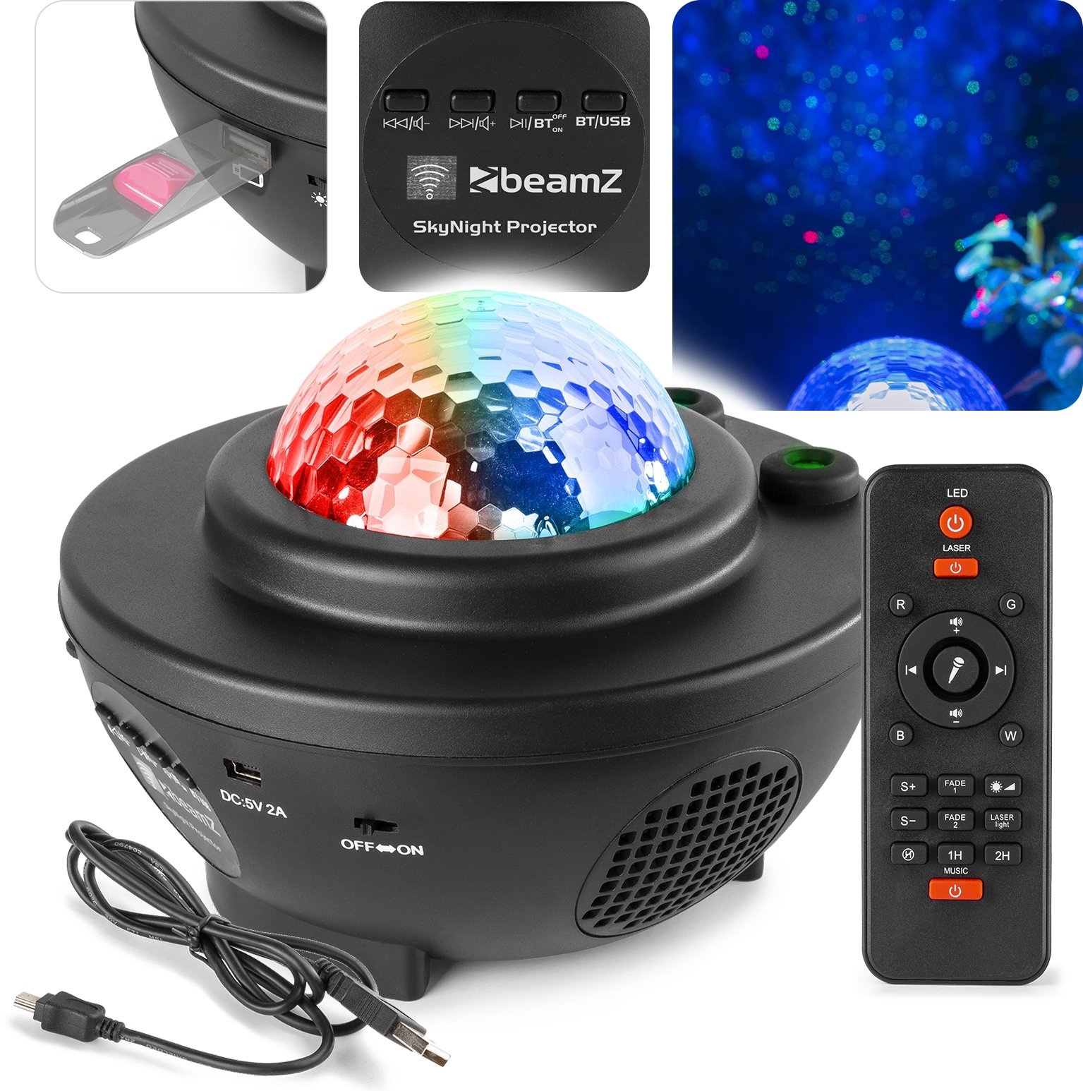 LIGHT4ME Półkula Projektor z głośnikiem SkyNight BT IRC R/G pilot Beamz one size