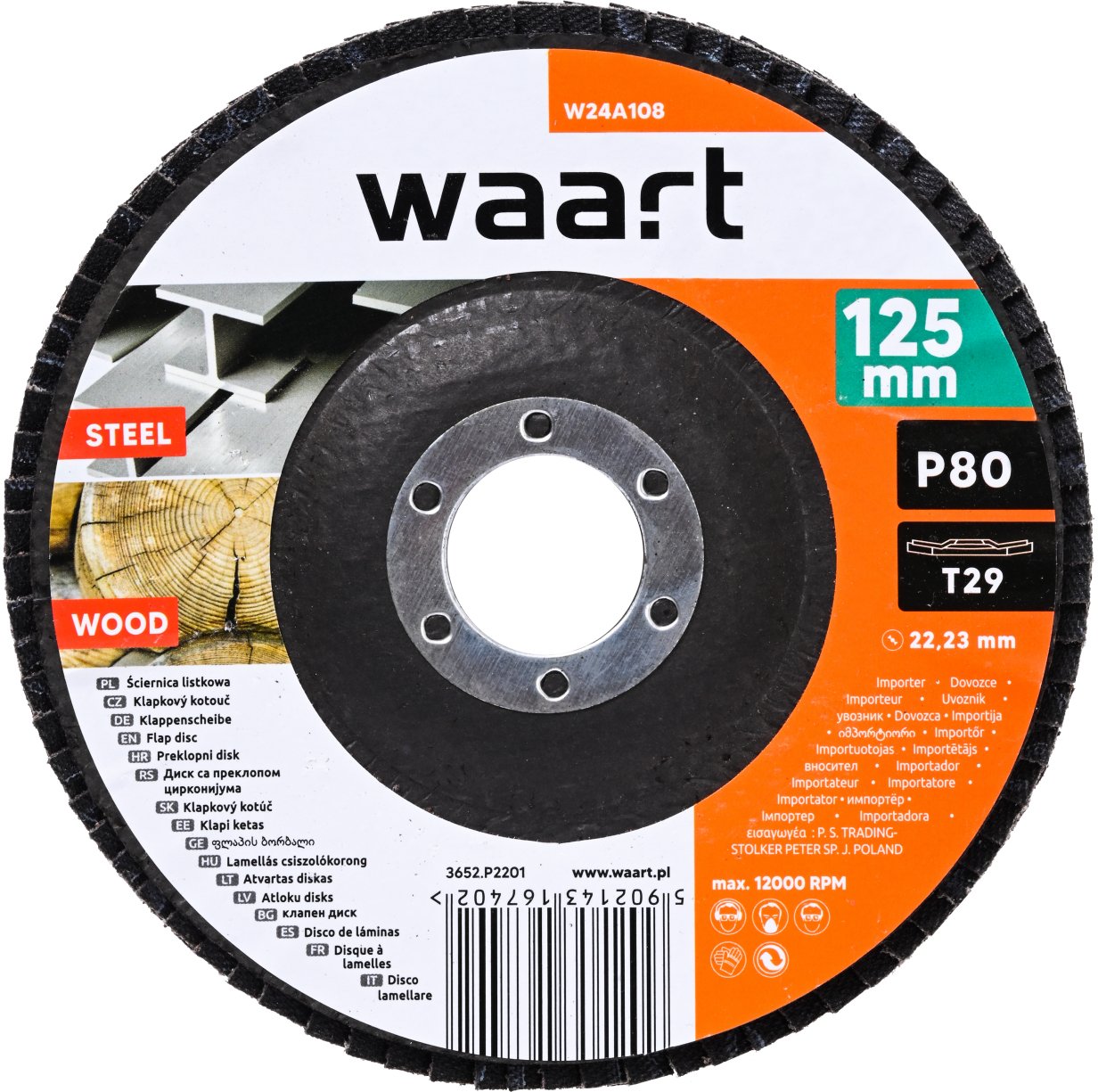 Waart WAART Ściernica listkowa 125x22.2 mm P80 do stali