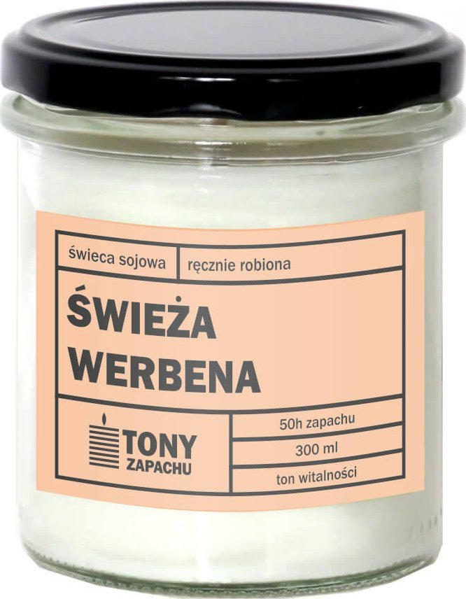 Cup&You Świeca sojowa zapachowa ŚWIEŻA WERBENA- najlepsza aromatyczna bezpieczna ręcznie robiona w szklanym słoiczku 300ml 50h palenia na prezent upom