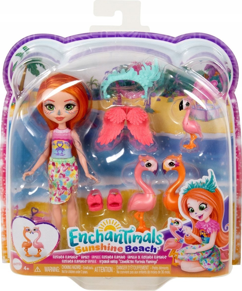 Mattel Lalka Enchantimals Rodzina Flamingów Florinda Flamingo + 3 Zwierzątka