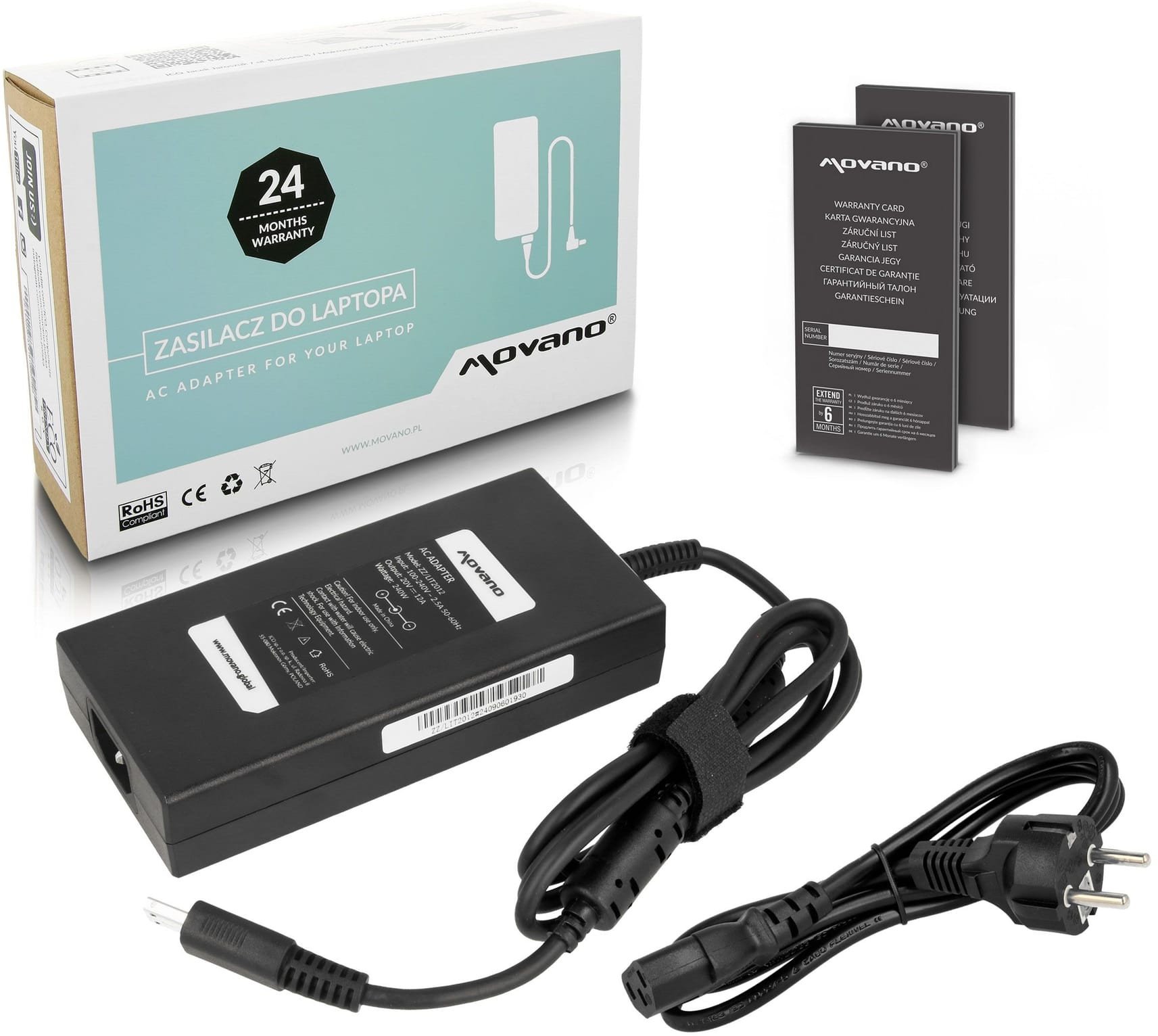 Zasilacz do laptopa Movano 240 W, 12 A, 20 V