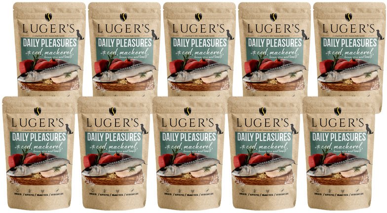 Karma mokra dla psa Luger's Daily Pleasures z dorszem, makrelą, pomidorem i ryżem brązowym zestaw 10 x 500 g