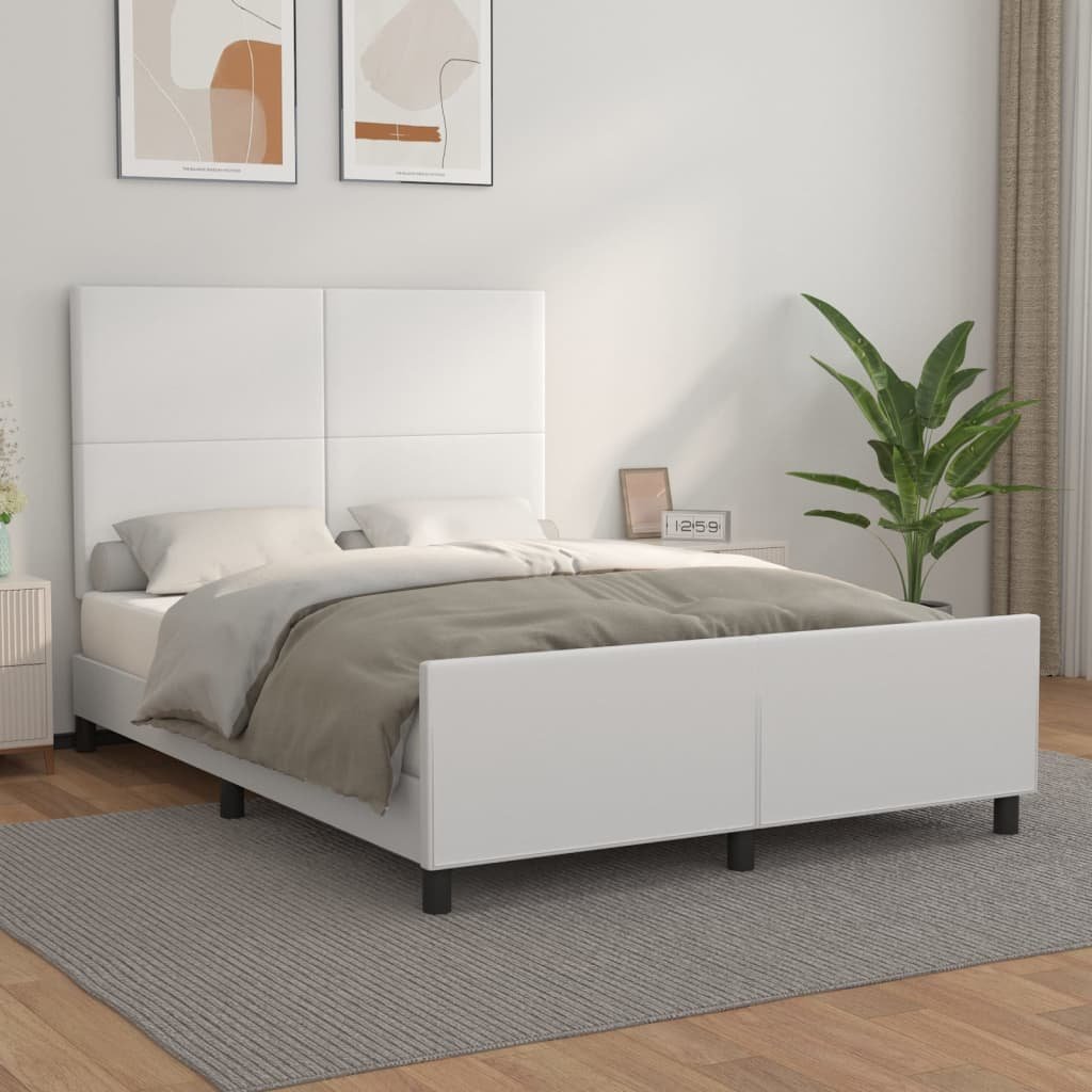 Фото - Ліжко VidaXL Rama łóżka z zagłówkiem, białe, 140x190cm, obite sztuczną sk 