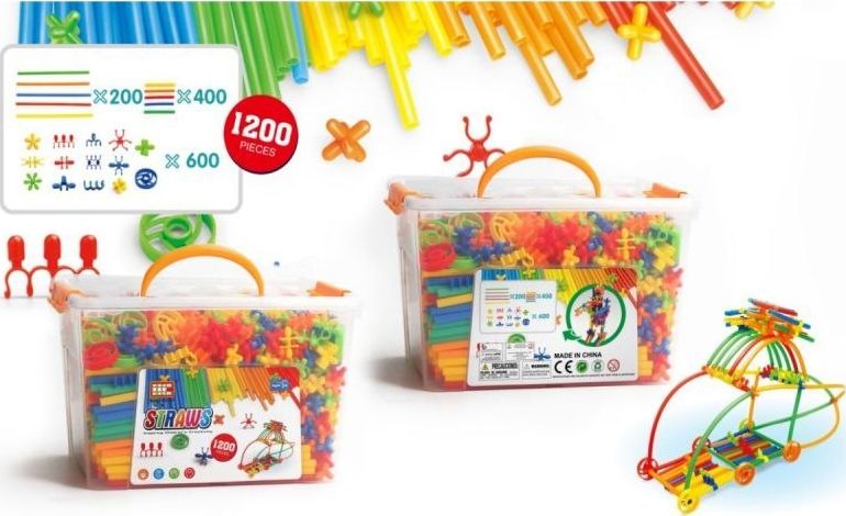 Słomki Konstrukcyjne, Klocki, Patyczki 1200 El, Kuferek, 3D Nowa Wersja
