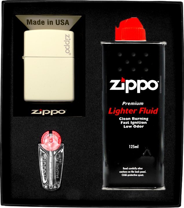 Фото - Запальничка Zippo Zestaw  Zapalniczka WHITE MATTE LOGO Prezentowy No1 