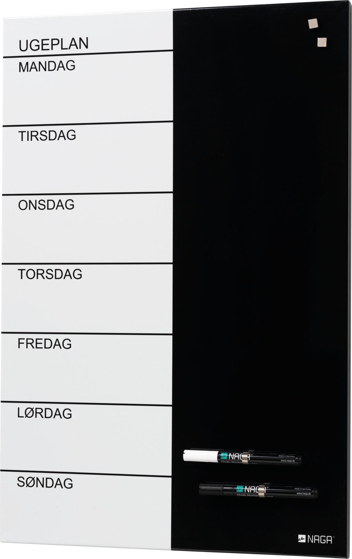 NAGA Magnetisk NAGA ugetavle i stål 60x40 cm - dansk tekst
