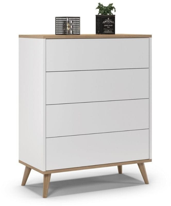 Komoda do salonu, sypialni, SKAND, 80x40x100 cm, dąb, biel, mat | TYLETEGOTU
