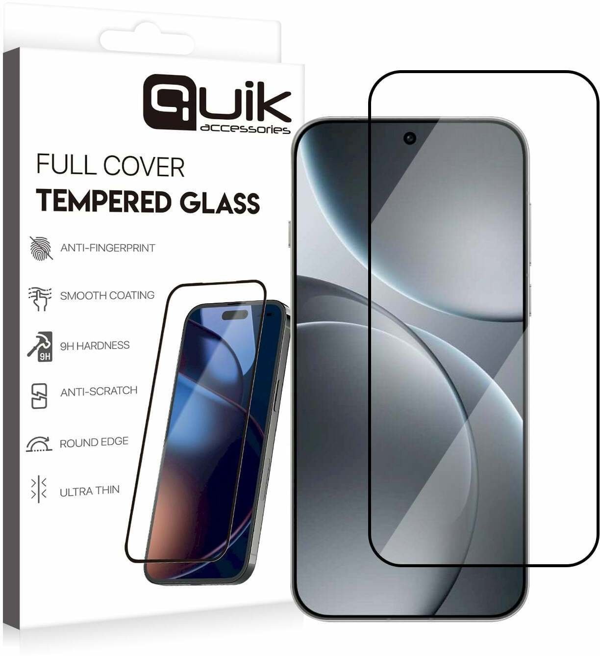 Quik Accessories Full Cover Tempered Glass for Samsung Oppo Find X9 Pro