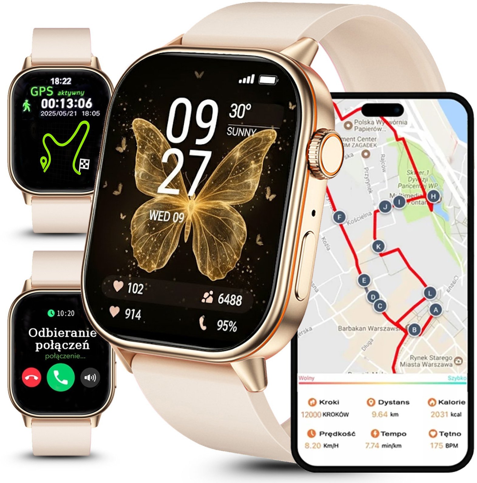 Smartwatch Rubicon Zegarek damski SMARTWATCH F42 -GPS- beżowy PROF