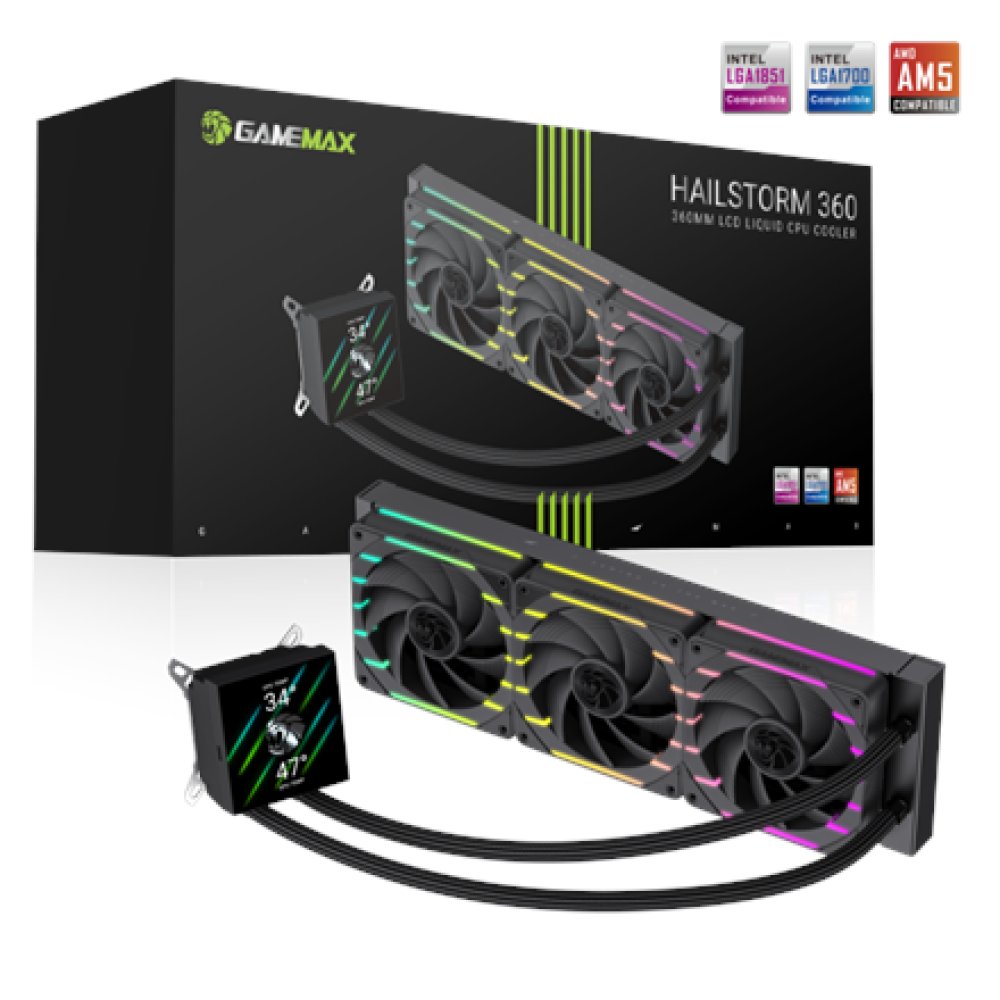 Chłodzenie wodne GameMax Gamemax CPU Liquid Cooler | HAILSTORM 360 LCD BK | Black | Intel, AMD