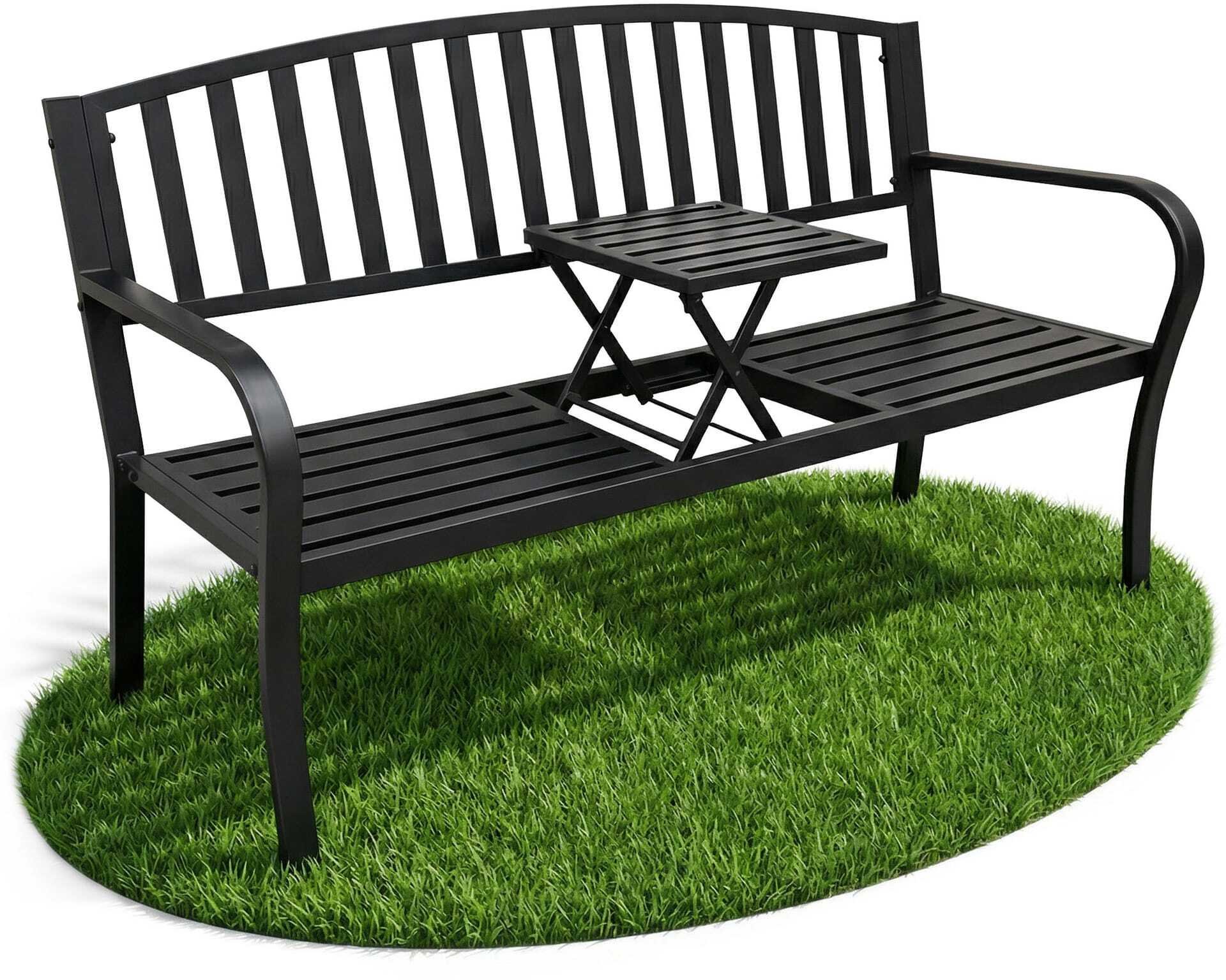 Ambiance Czarna ławka ogrodowa DUO ze stalowymi nogami I oparciem szerokość 135 cm