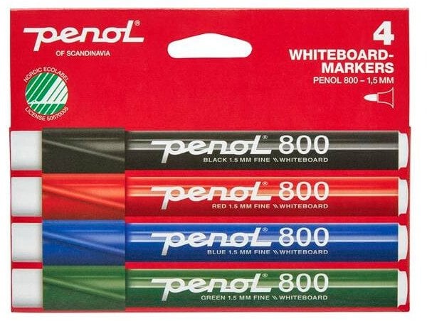 Penol Whiteboardmarker Penol 800 1,5mm ass. 4stk/sæt svanemærket - (4 stk.)