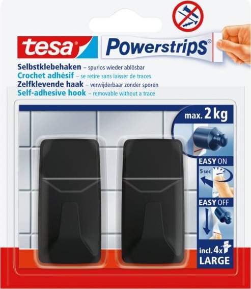 Tesa Haczyki samoprzylepne POWERSTRIPS prostokątne 2kg, czarne