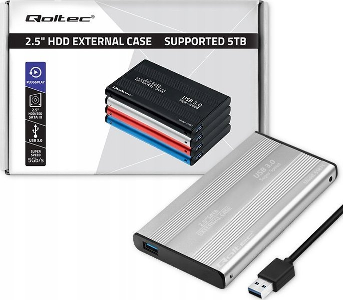 Kieszeń Qoltec Obudowa | kieszeń do dysków HDD SSD 2.5' SATA3 | USB 3.0 | Srebrna